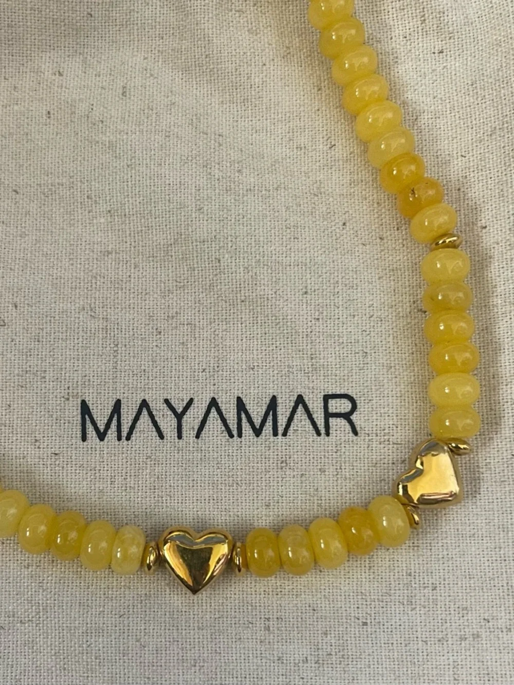 Mayamar Yellow Beaded Necklace with Gold Heart Accents - Picture 2 of 5
